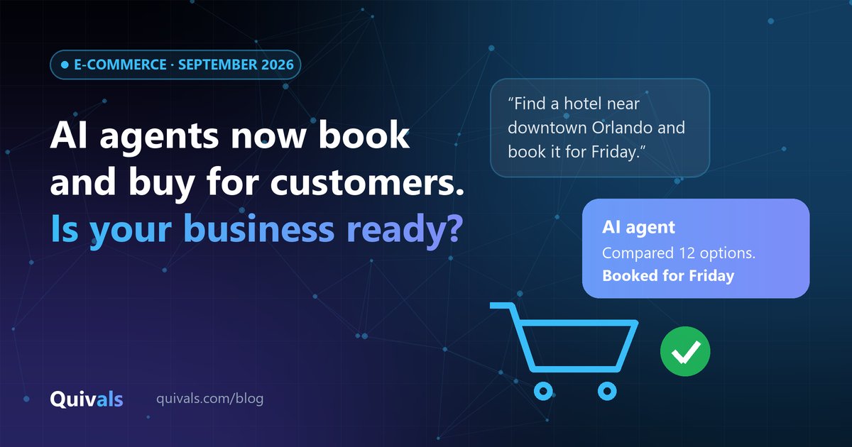 Illustration of a customer request, an AI agent reply and a shopping cart with a check mark
